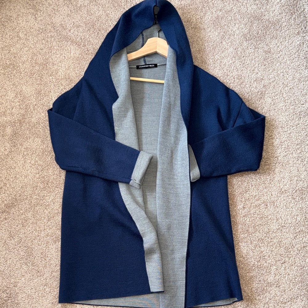 Made in Japan Reversible Hooded Open Wool Blend Cardigan